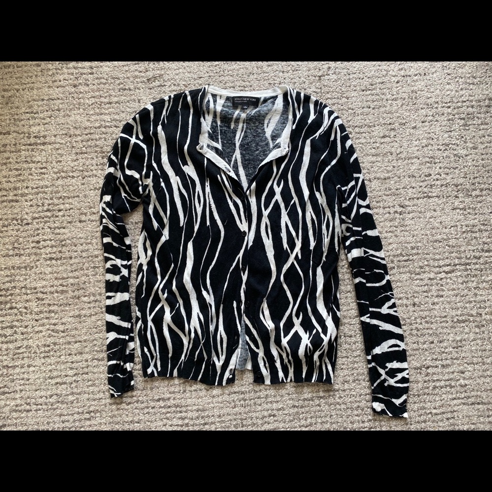 Jones New York Graphic Black + White Cardigan